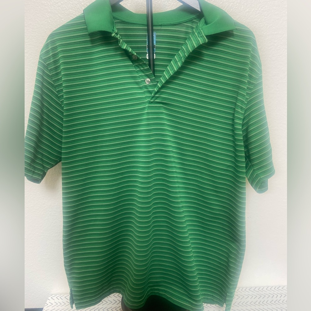 PGA Tour AirFlux Men's Large Polo Shirt Golf Short Shirt Sleeve black/ striped